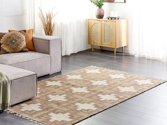 Teppich Jute beige 160 x 230 cm geometrisches Muster Kurzflor KONURTAY