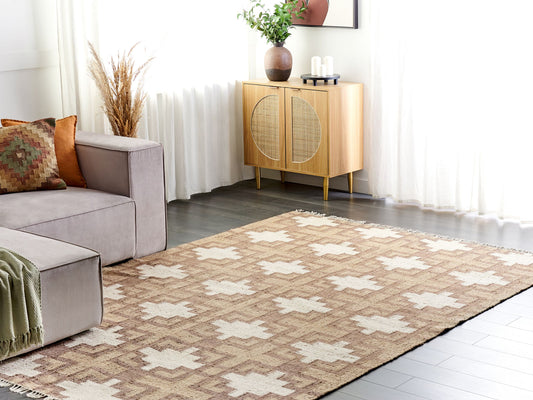 Teppich Jute beige 200 x 300 cm geometrisches Muster Kurzflor KONURTAY