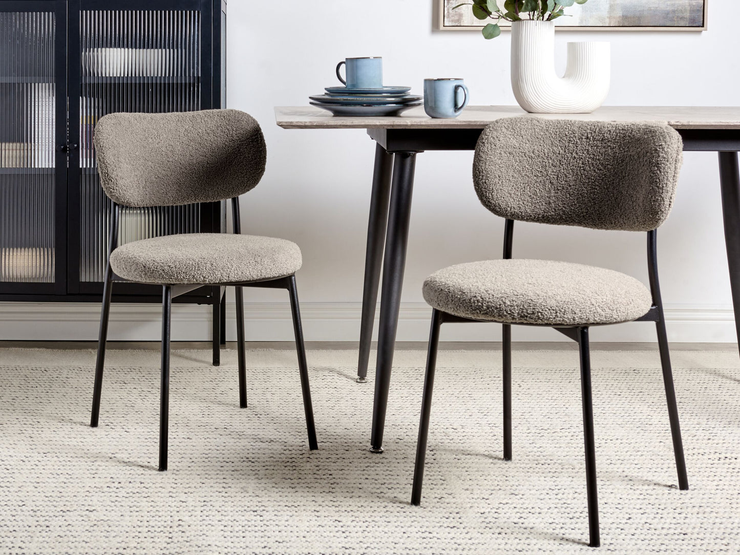 Esszimmerstuhl 2er Set CASEY Bouclé Taupe