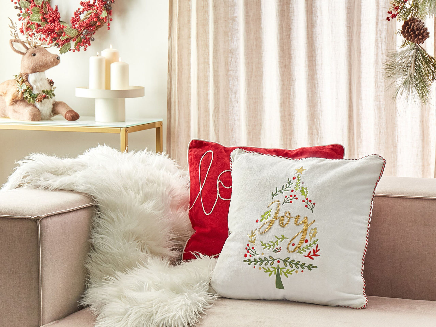 Dekokissen ECHEVERIA Samtstoff 45 x 45 cm Weiss Weihnachtsmotiv