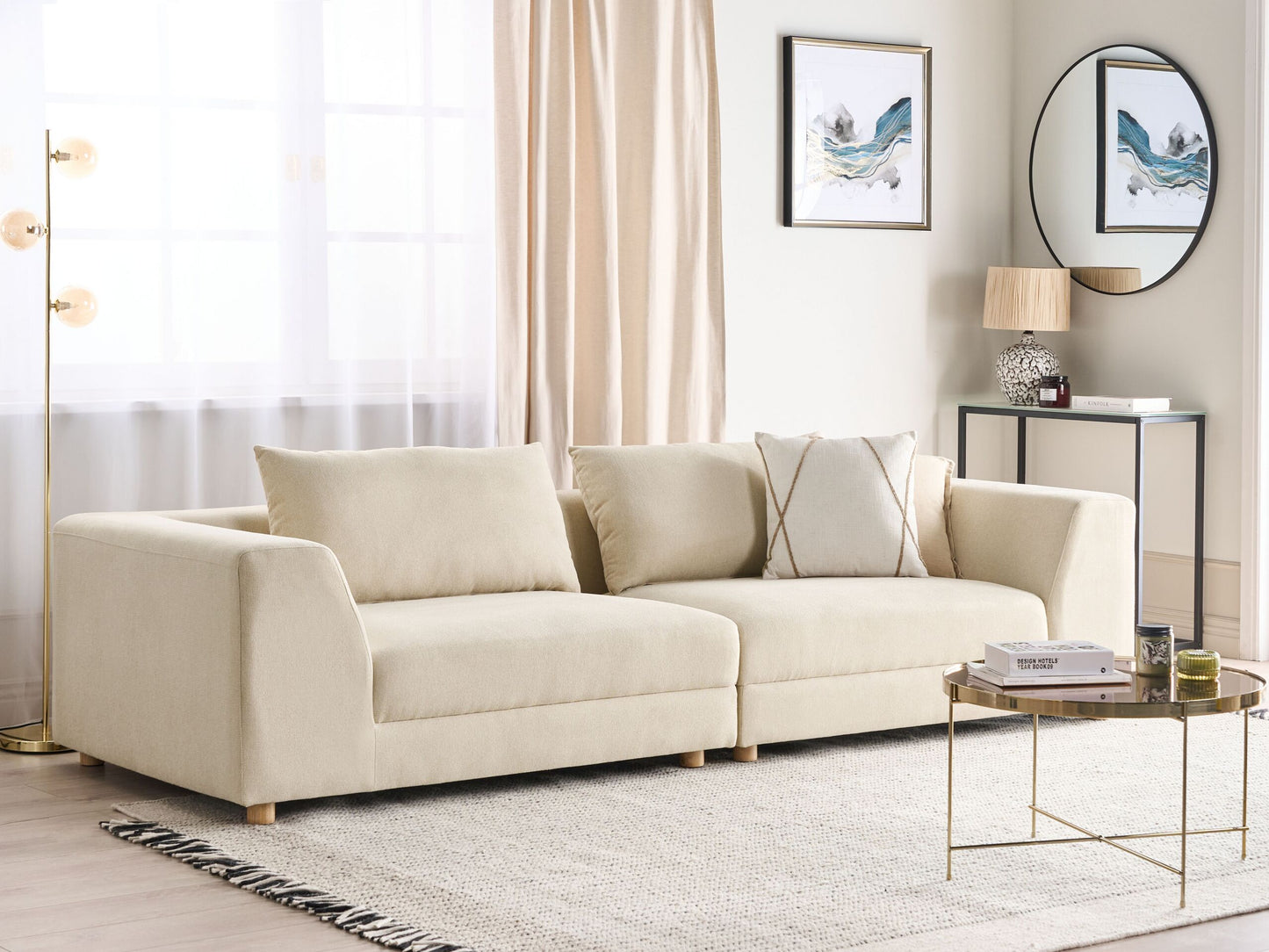 3-Sitzer Sofa sandbeige mit Kissen LERMON