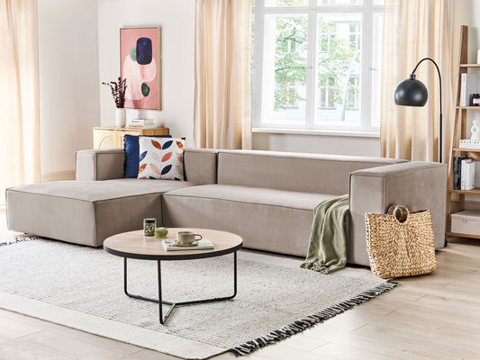 3-Sitzer Ecksofa Samtstoff taupe rechtsseitig VERNON
