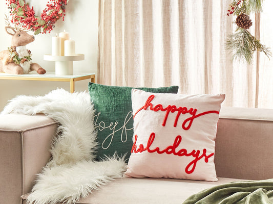 Dekokissen EXACUM Samtstoff 45 x 45 cm Weiss Weihnachtsmotiv