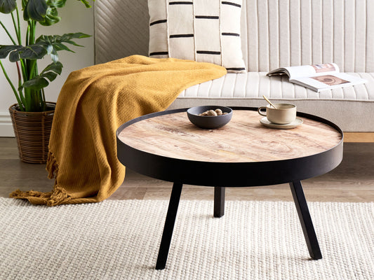Couchtisch Mangoholz hellbraun / schwarz ⌀ 74 cm WAKITA