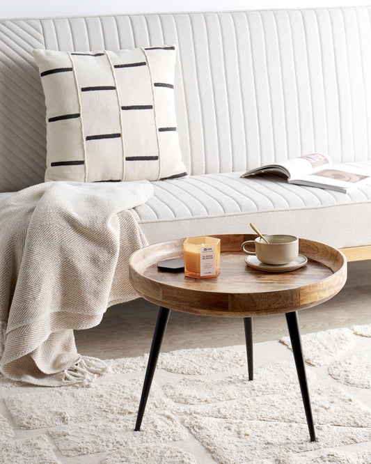 Couchtisch Mangoholz hellbraun / schwarz ⌀ 49 cm EDNA