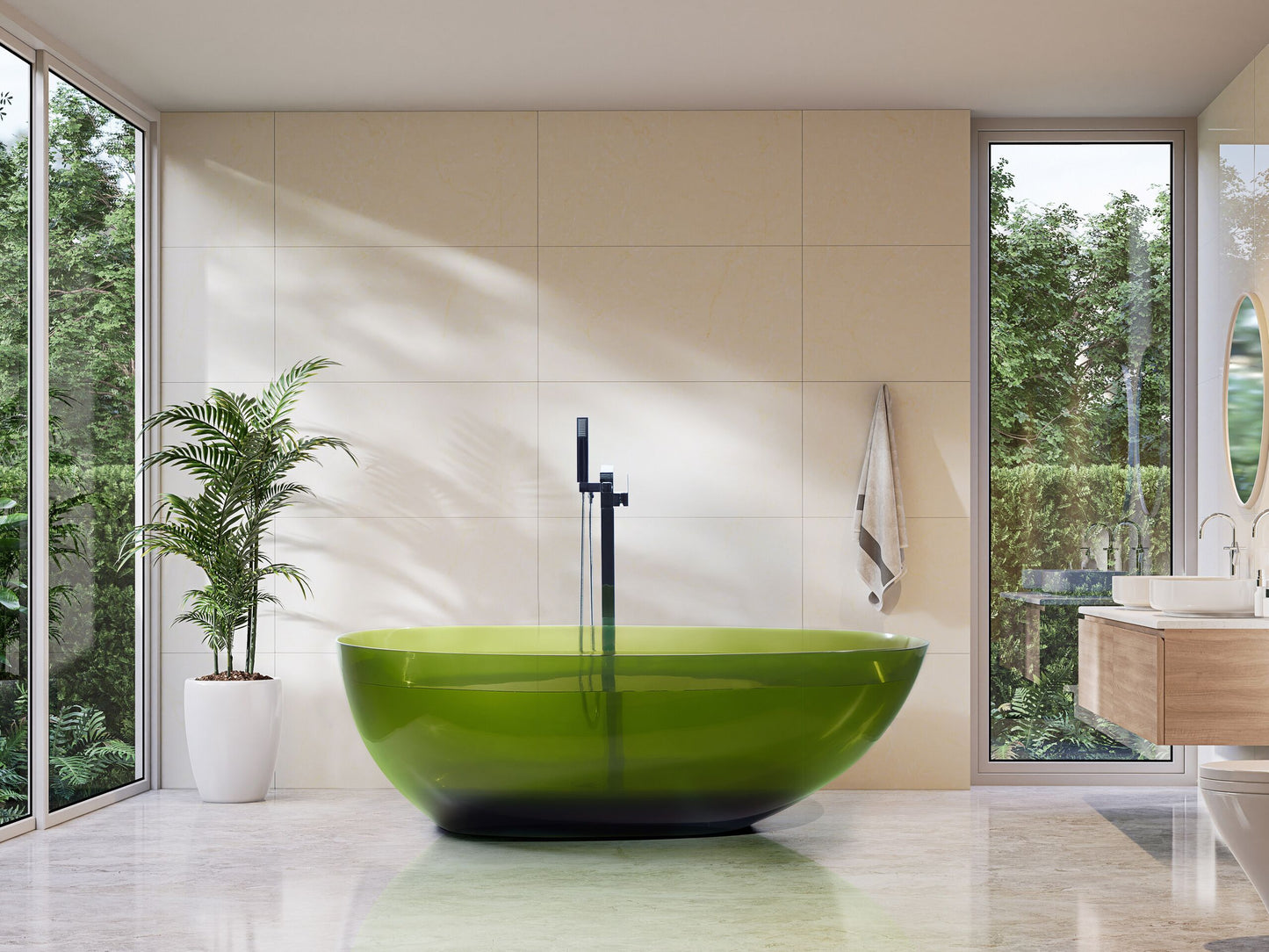Badewanne freistehend grün oval 169 x 78 cm BLANCARENA
