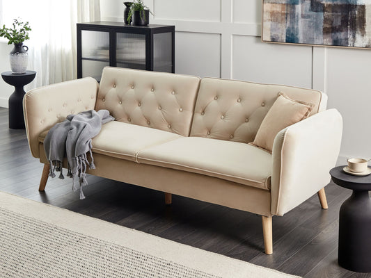 2-Sitzer Schlafsofa Samtstoff beige BARDU
