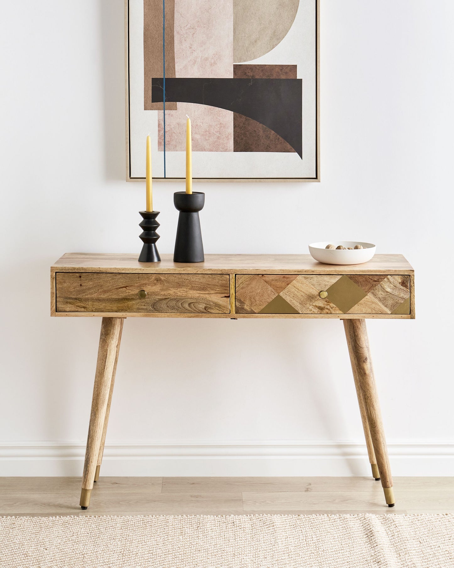 Konsolentisch Mangoholz hellbraun 2 Schubladen GLENTANA