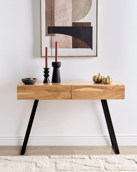 Konsolentisch Akazienholz hellbraun 2 Schubladen ANTIGO