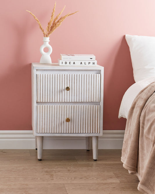 Nachttisch Mangoholz cremeweiss 2 Schubladen MARIETTA