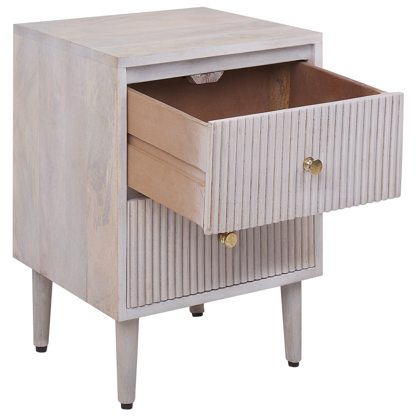 Nachttisch Mangoholz cremeweiss 2 Schubladen MARIETTA