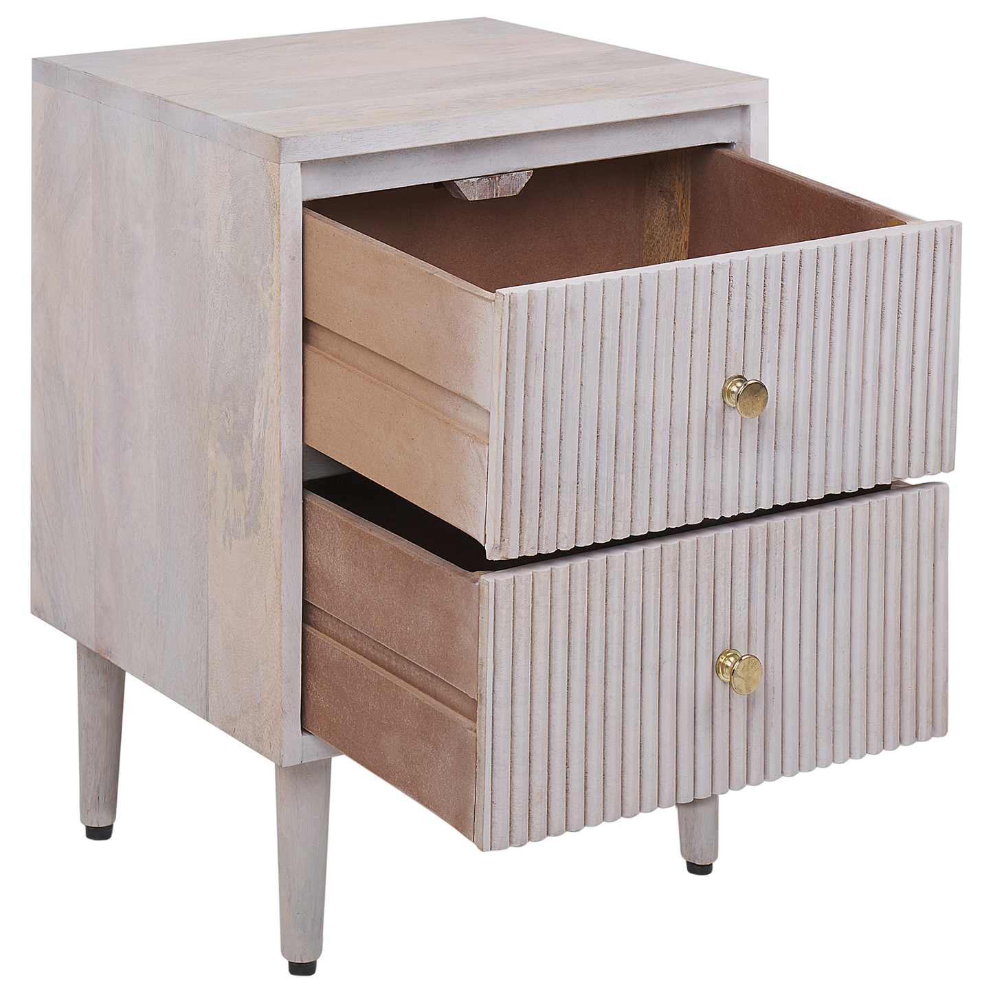 Nachttisch Mangoholz cremeweiss 2 Schubladen MARIETTA