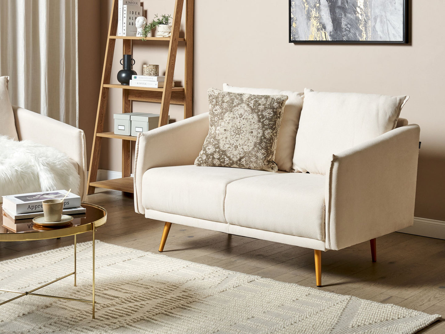 2-Sitzer Sofa beige mit goldenen Beinen MAURA