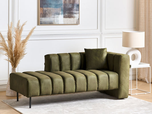 Chaiselongue Samtstoff olivgrün rechtsseitig LANNILS