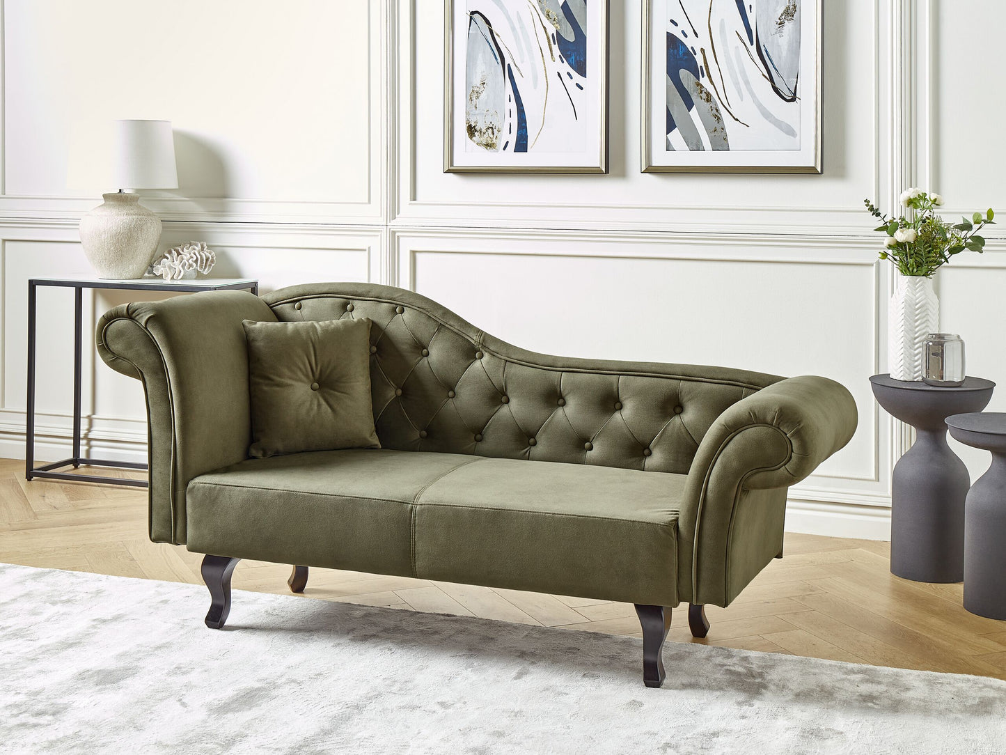 Chaiselongue Samtstoff olivgrün linksseitig LATTES II