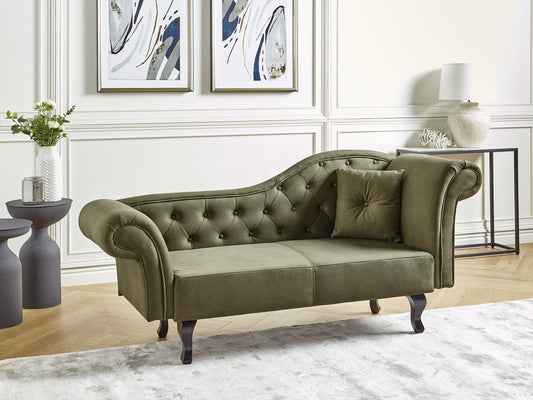 Chaiselongue Samtstoff olivgrün rechtsseitig LATTES II