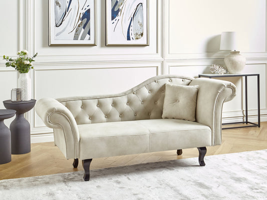 Chaiselongue Samtstoff hellbeige rechtsseitig LATTES II