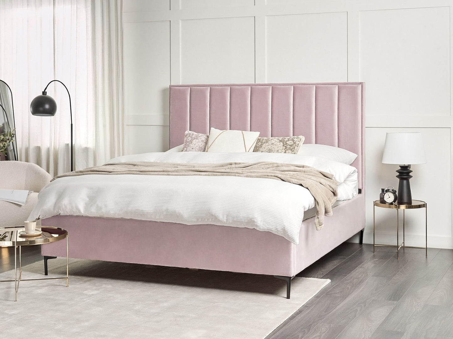 Bett mit Stauraum Samtstoff SEZANNE 180 x 200 cm Rosa