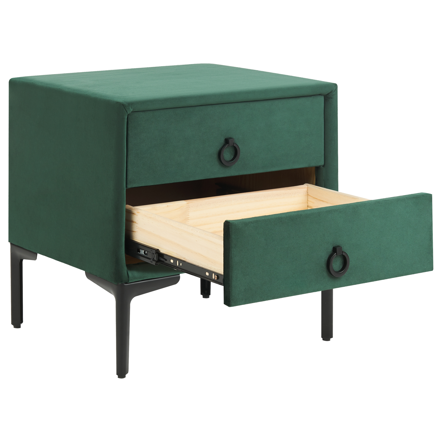 Nachttisch mit 2 Schubladen SEZANNE Samtstoff Dunkelgrün