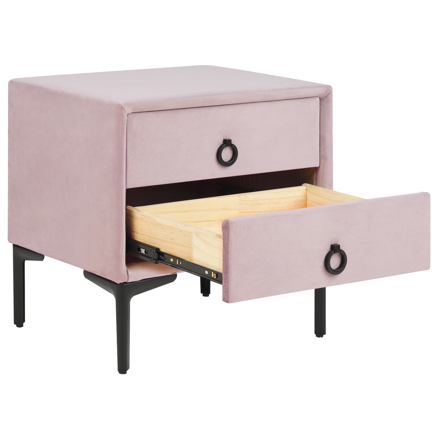 Nachttisch mit 2 Schubladen SEZANNE Samtstoff Rosa