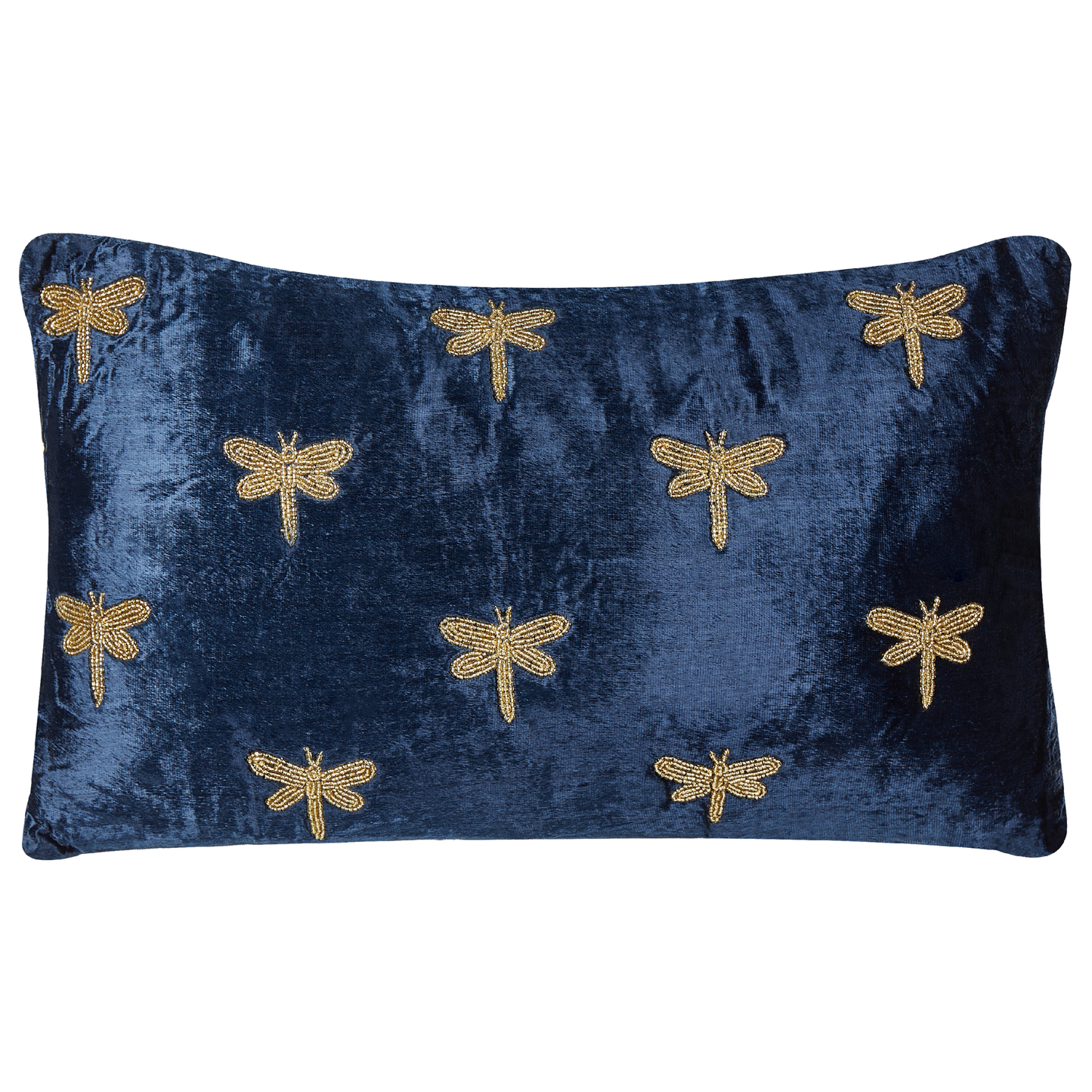 Kissen 2er Set Stickerei Samtstoff Marineblau BLUESTEM 30 x 50 cm