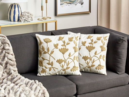 Kissen 2er Set Stickerei Baumwolle Sandbeige LUDISIA 45 x 45 cm