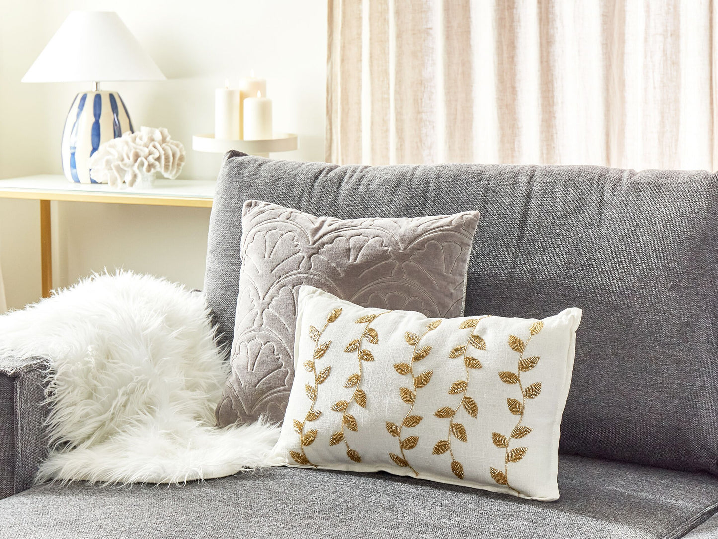 Dekokissen Stickerei Baumwolle Weiss NERIUM 30 x 50 cm