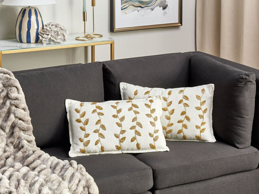 Kissen 2er Set Stickerei Baumwolle Weiss NERIUM 30 x 50 cm