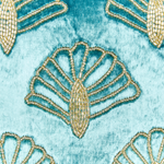 Dekokissen Muschelmuster Samtstoff türkis / gold 45 x 45 cm PANDOREA