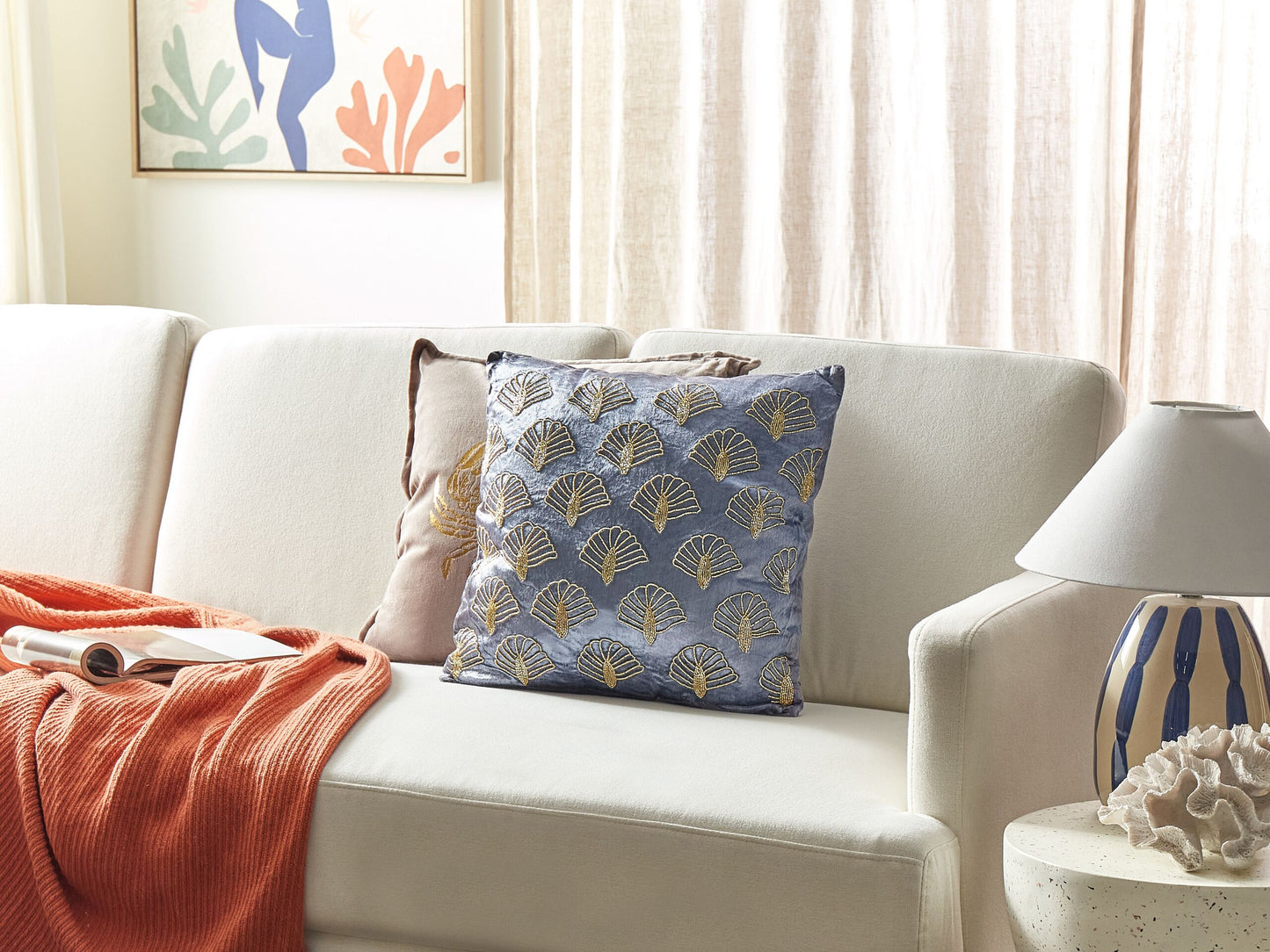 Dekokissen PANDOREA Samtstoff 45 x 45 cm Violett Geometrisches Muster