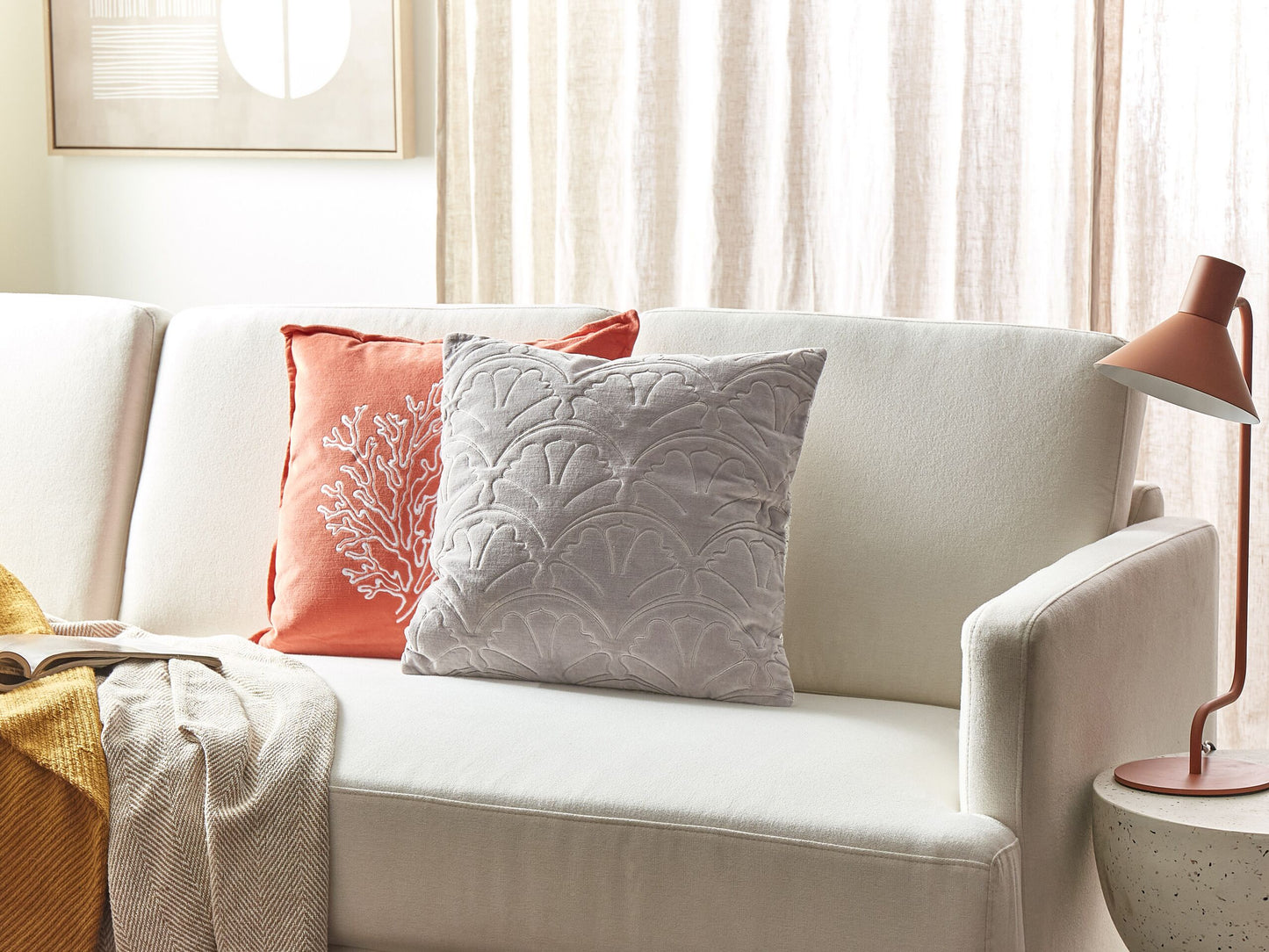 Dekokissen GLORIOSA Baumwolle 45 x 45 cm Hellgrau Geometrisches Muster