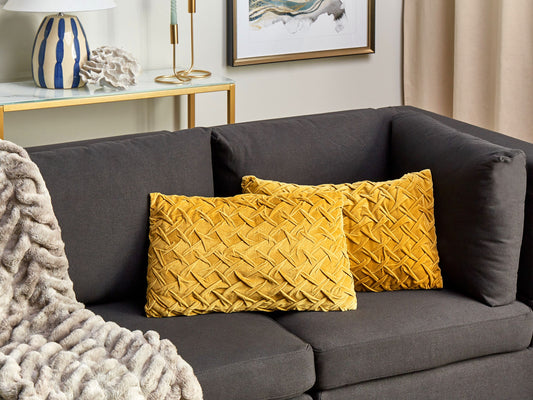 Kissen 2er Set Stickerei Baumwolle Gelb CHOISYA 30 x 50 cm