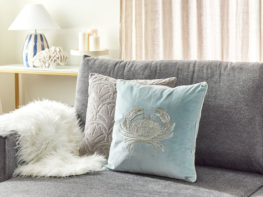 Dekokissen BOSSIELLA Samtstoff 45 x 45 cm Hellblau Tiermuster