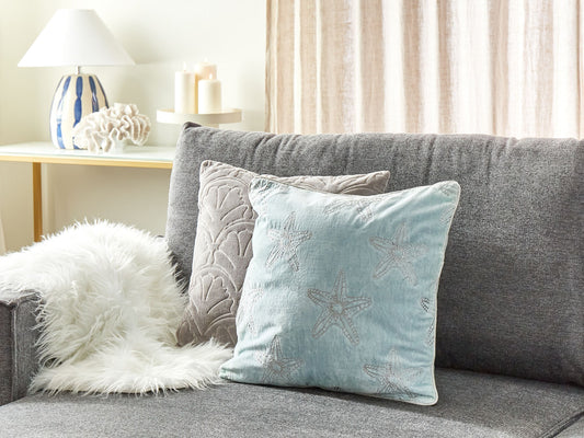 Dekokissen CERAMIUM Samtstoff 45 x 45 cm Hellblau Blumenmuster