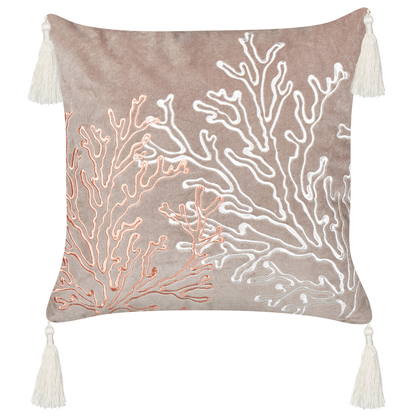 Dekokissen 2er Set MAZZAELLA Samtstoff 45 x 45 cm Taupe Pflanzenmuster