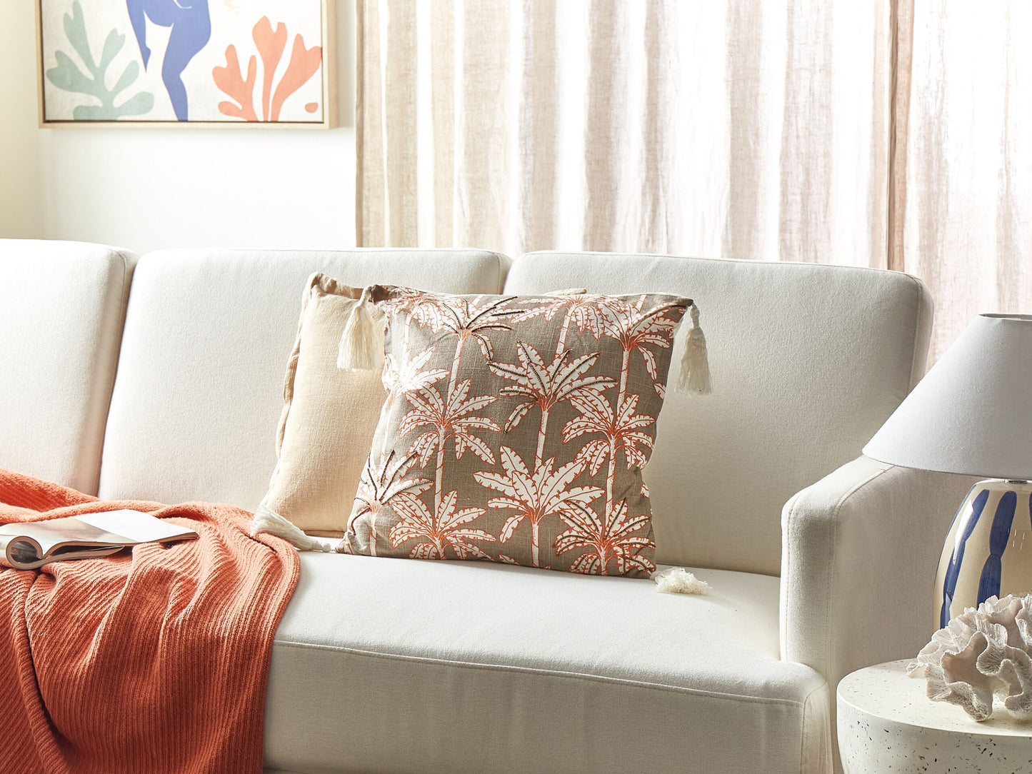 Dekokissen MELOBESIA Baumwolle 45 x 45 cm Beige Pflanzenmuster