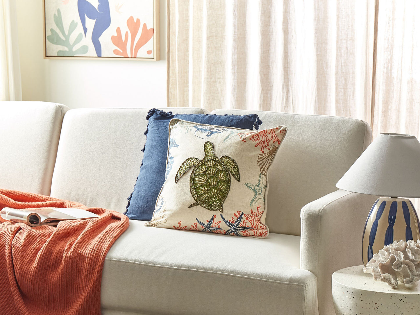 Dekokissen ALGAE Leinen 45 x 45 cm Beige Tiermuster