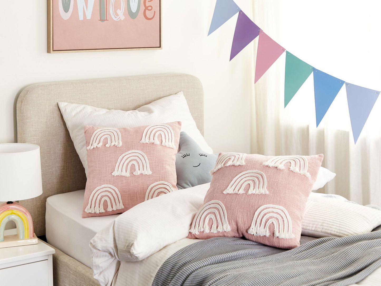 Dekokissen Regenbogenmotiv Baumwolle pastellrosa 45 x 45 cm 2er Set LEEA