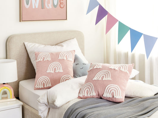 Dekokissen Regenbogenmotiv Baumwolle pastellrosa 45 x 45 cm 2er Set LEEA