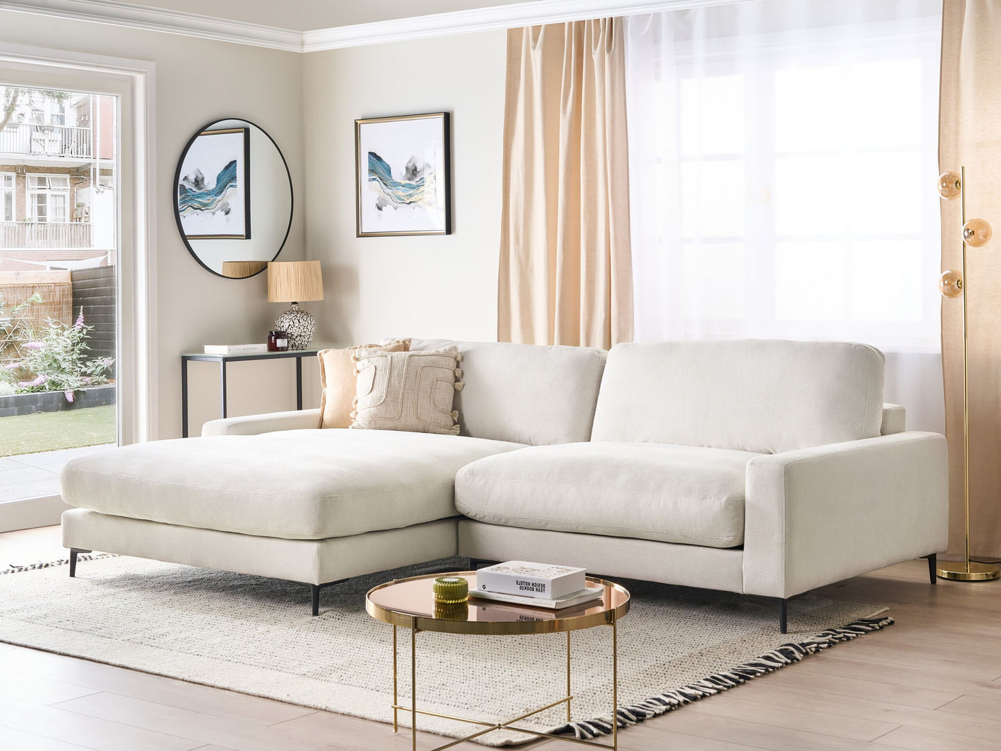 3-Sitzer Ecksofa cremeweiss rechtsseitig MALOY