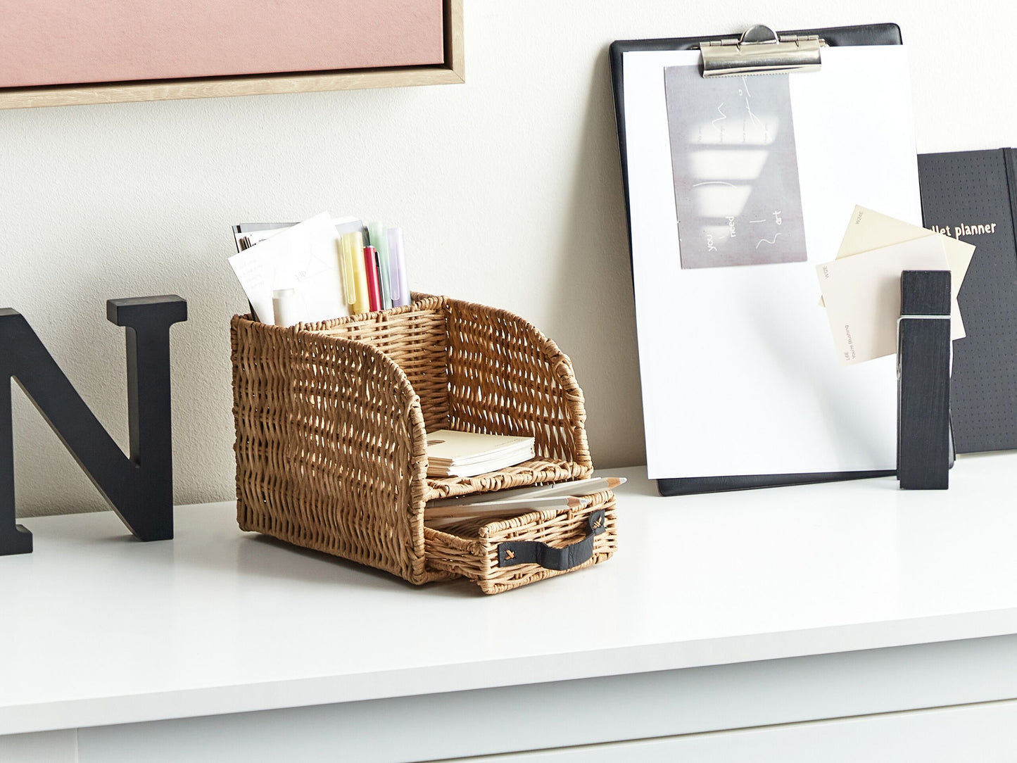 Schreibtisch Organizer Rattan naturfarben 14 x 14 cm MALPELO