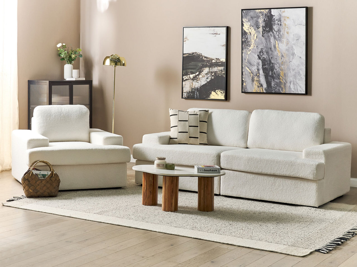 Sofa Set Bouclé cremeweiss 4-Sitzer ALLA