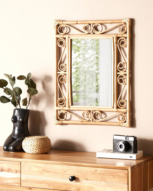 Wandspiegel AMANU 41 cm 52 cm Rattan Naturfarben