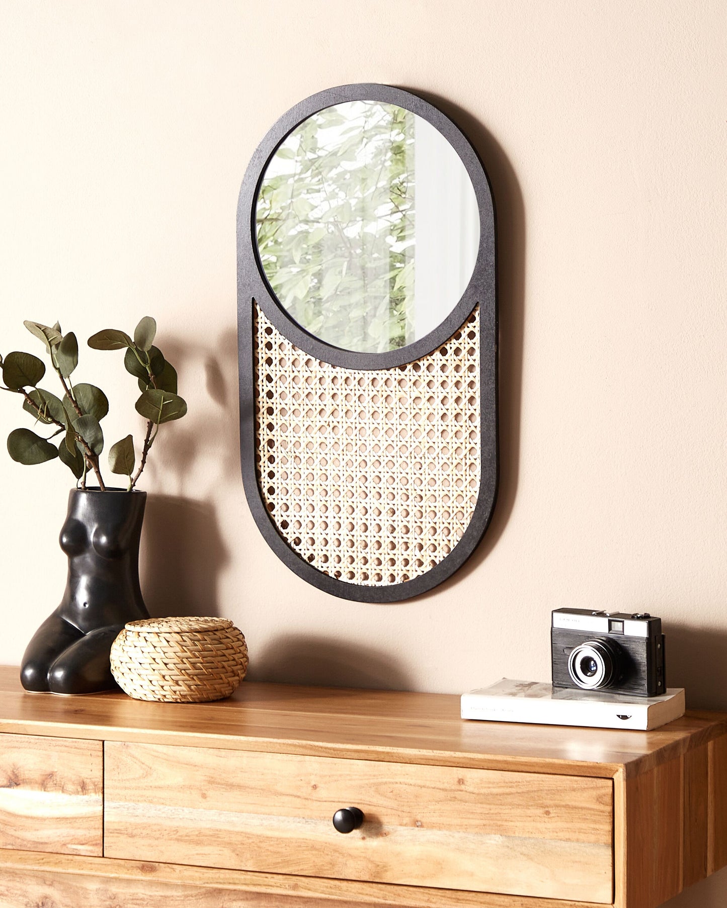 Wandspiegel BALEAL 30 cm 56 cm Rattan Naturfarben