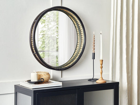 Wandspiegel DAKSA 60 cm 60 cm Rattan Schwarz
