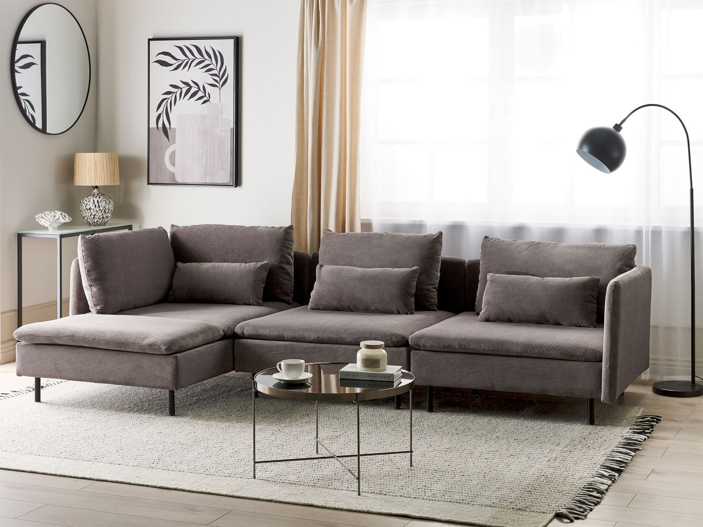 3-Sitzer Ecksofa Cord dunkelbraun rechtsseitig EGERIS