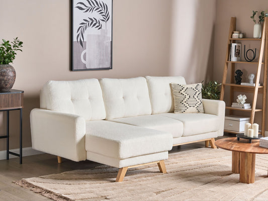 3-Sitzer Ecksofa Bouclé cremeweiss rechtsseitig mit Schlaffunktion Stauraum SIRO