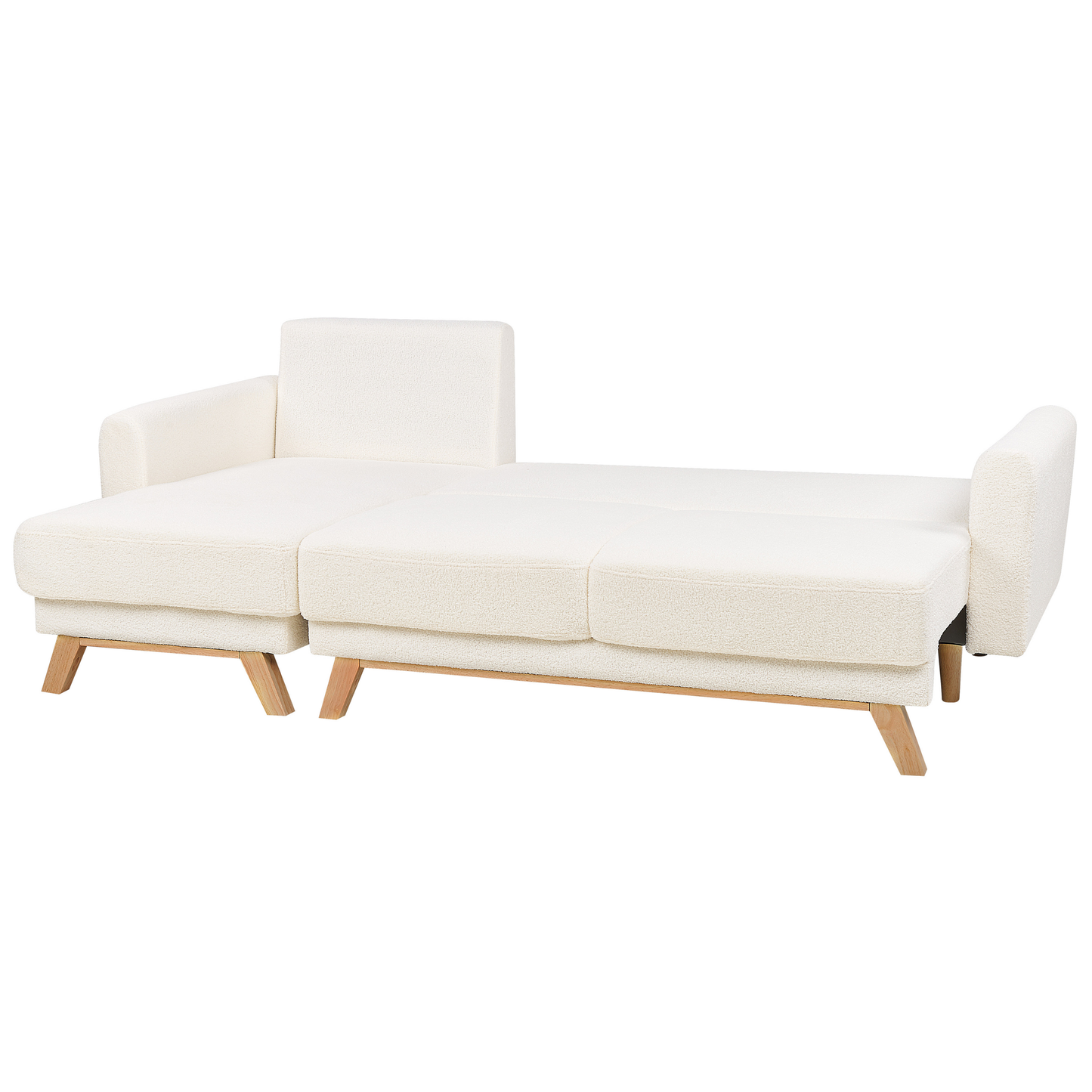 3-Sitzer Ecksofa Bouclé cremeweiss rechtsseitig mit Schlaffunktion Stauraum SIRO