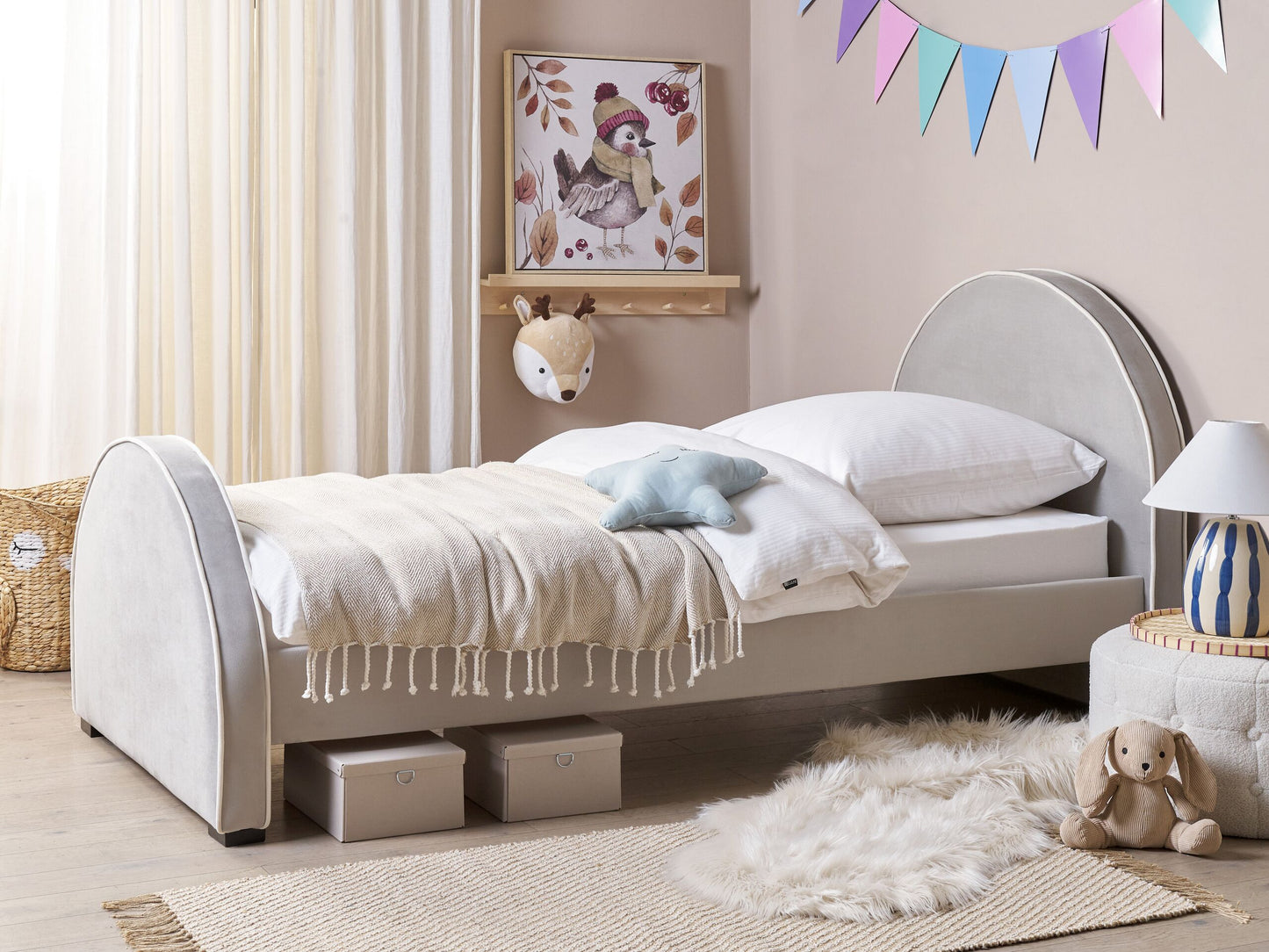 Polsterbett Samtstoff hellgrau Lattenrost 90 x 200 cm NOZAY