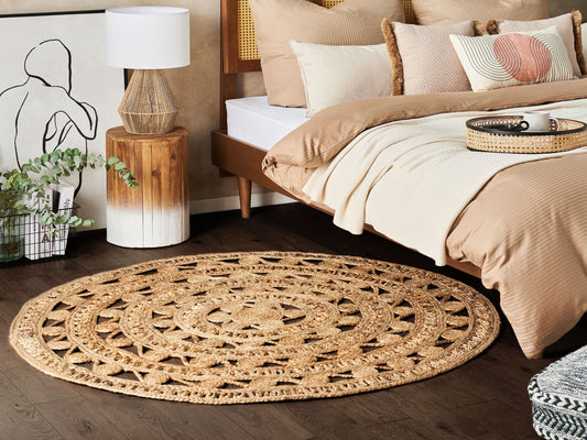 Teppich Jute beige ⌀ 140 cm Kurzflor KERER